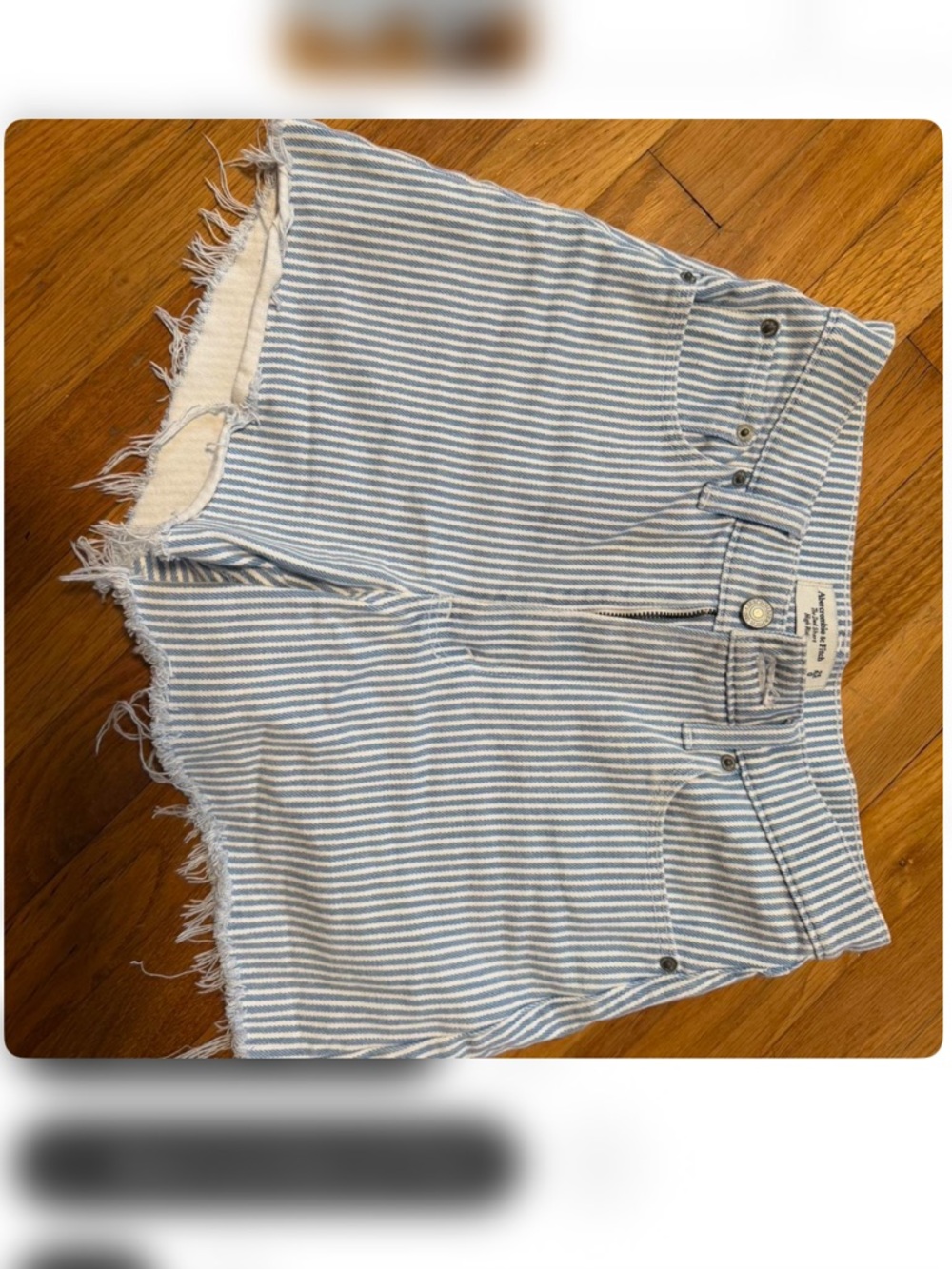 Abercrombie & Fitch Blue and White Striped Frayed Hem Jean Shorts